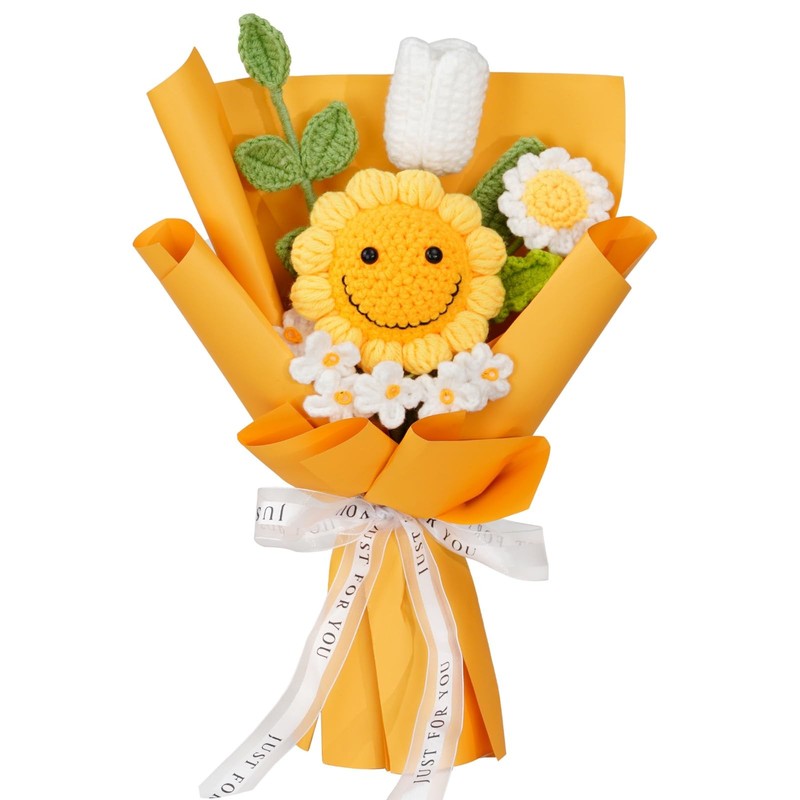 Flrunwu Artificial Sunflowers Bouquet Hand-Woven Rose Artificial Flowerpack Of