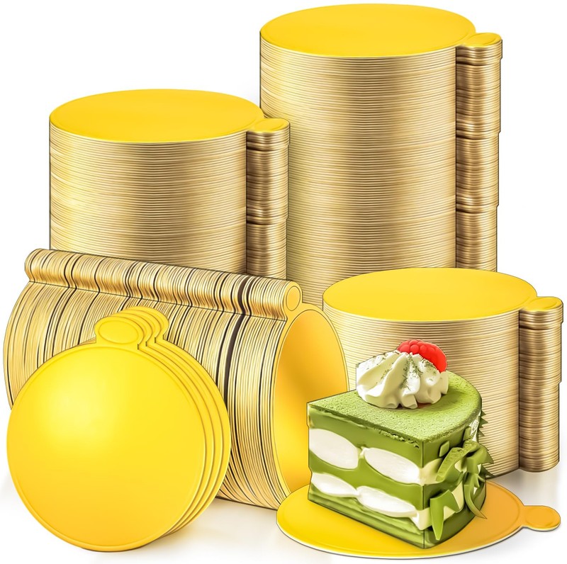 200 PCS 3.15 Inch Mini Cake Boards Gold Round Dessert Base Cardboard Plates