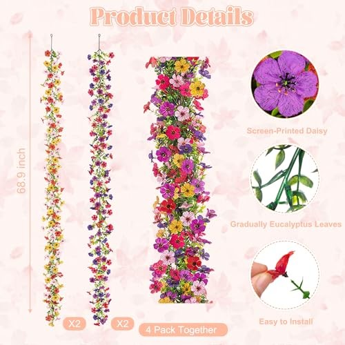 Artificial Flowers Garland Ivy, 4 Pack 5.9 FT Spring Summer A-mixed Color gallery