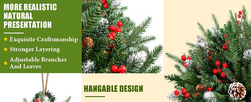 Set of 2 30 Inch Pre-lit Outdoor Christmas Tree, Hangable Decor, Timer, gallery