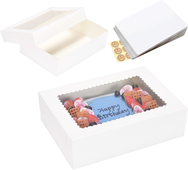 JJO 14X10X4 Inches 10 Pack Cake Boxes with Cake Board,White Bakery Boxes for Qua gallery