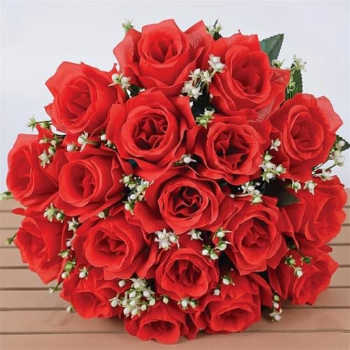 6" Artificial Silk Rose Bush with Gyp & Foliage 24 Flower Heads- Wedding 1 Red gallery