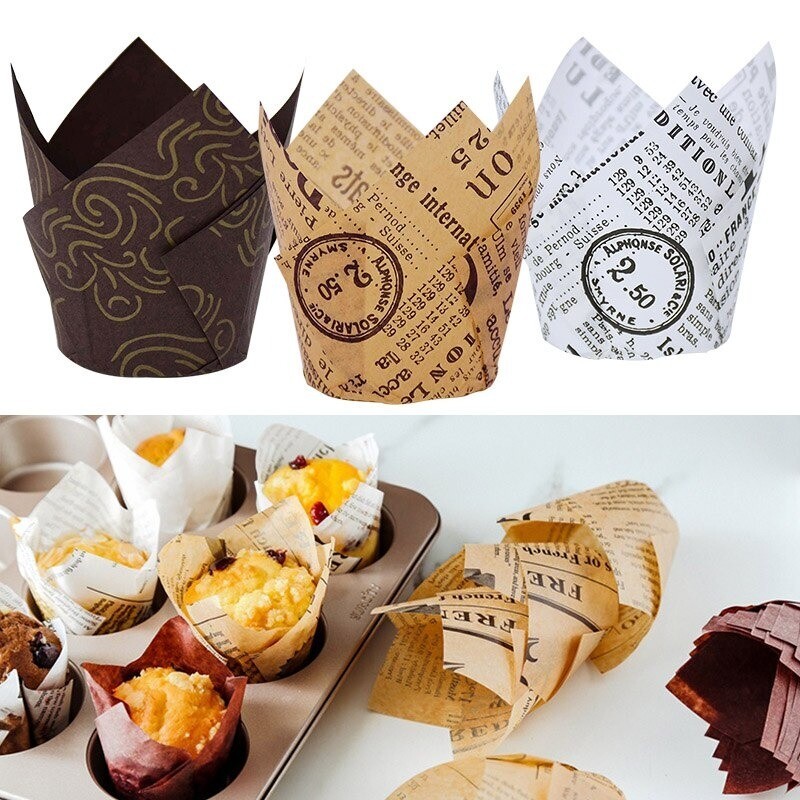 50pcs Newspaper Style Cupcake Liner Baking Cup For Wedding Party Cassettes
