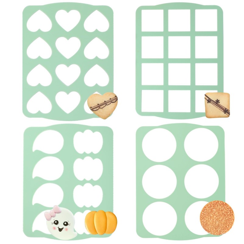 4Pcs Cookie Molds Chocolate Chablon Cookies Stencil Mold Set for Cake Decorat...
