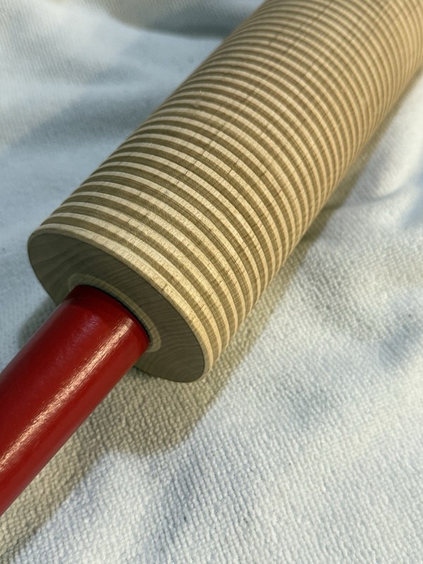 Set of 2 Wooden Textured Embossing Rolling Pins, Red & Brown Handles gallery