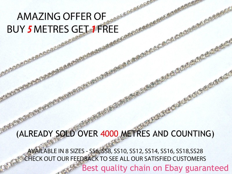 Diamante Rhinestone A++ Crystal Chain Silver Lace Ribbons for Wedding Party UK
