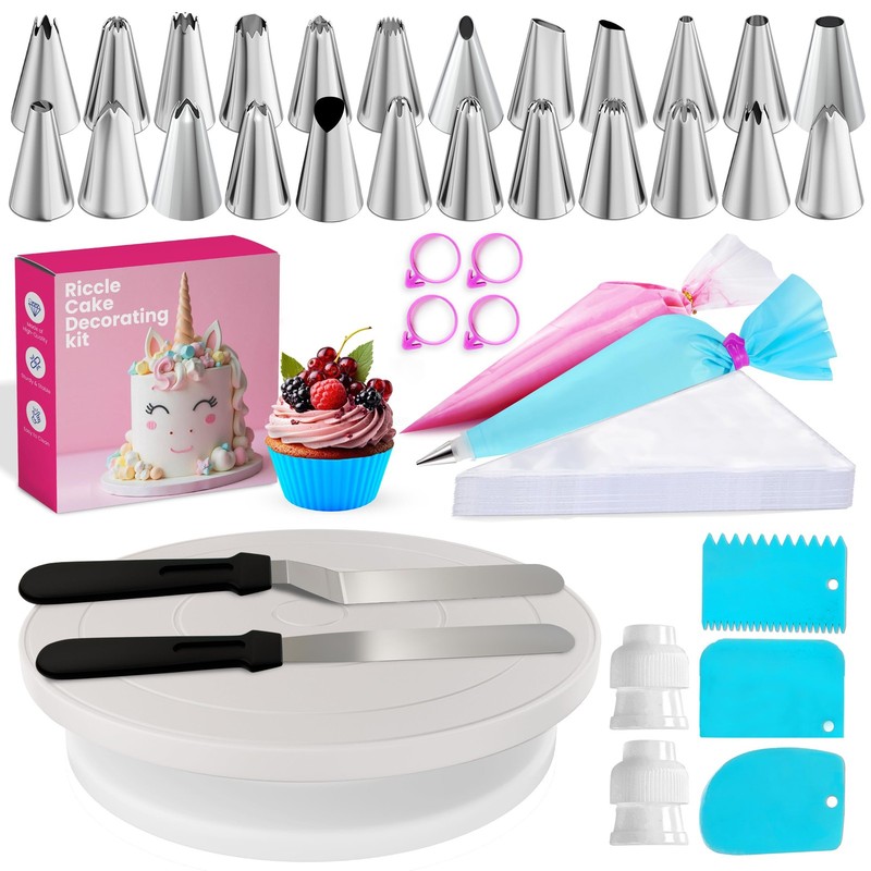 Cake Deco Tools 94Pcs, Turntable, Piping Tips, Spatulas, Multicolor