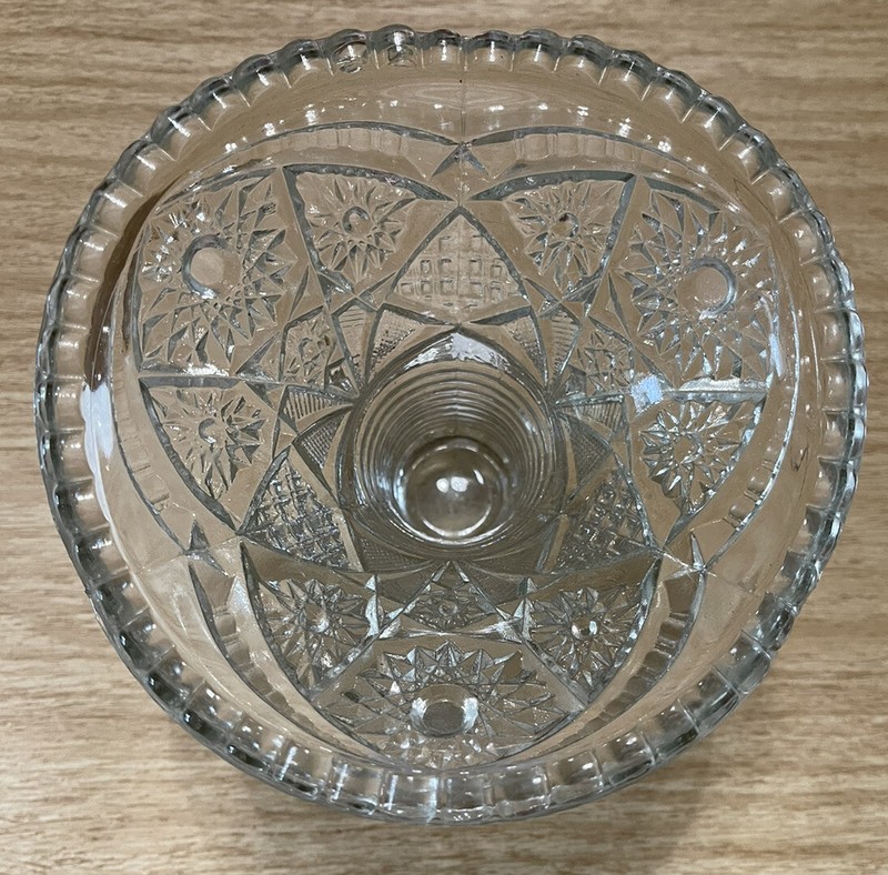 Cut glass pedestal stand punch bowl cake plate serving tray clear MCM VTG gallery