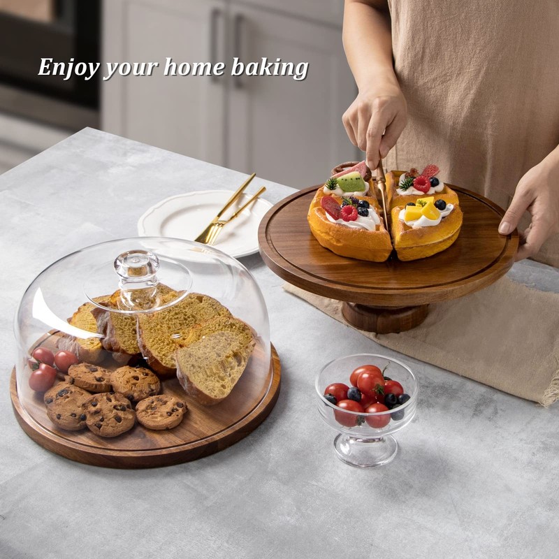 ANBOXIT Cake Stand with Dome Lid, Acacia Wood Cake Plate with Cover, Wooden Cake gallery