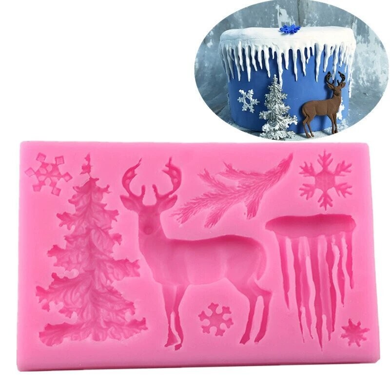 Christmas Woodland Mould Winter Deer Ice Xmas Tree Cake Decorating Fondant Icing