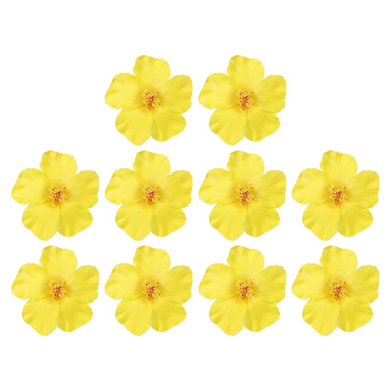 10Pcs Hawaiian Hibiscus Flowers Foam Artificial Flowers Hair Clip Yellow