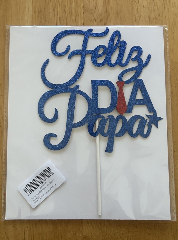 Blue Red White Glitter Feliz Dia Papa Cake Topper Script Tie Letter Design
