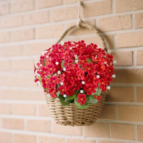 14'' Artificial Geraniums Flowers for Outdoors,12 Bundles Mixed Fake Silk Red gallery