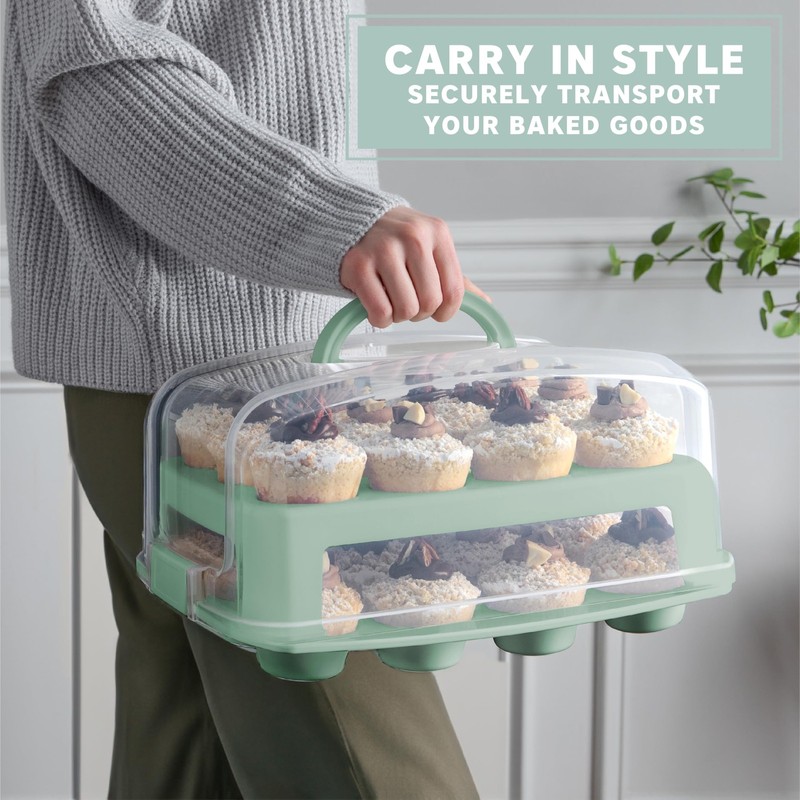 EXTRA TALL DOME 24 Cupcake Carrier, Green Cupcake Holder Carries 24 Cupcake S... gallery