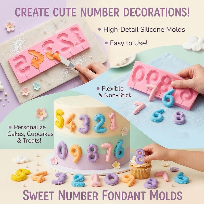 Digital Chocolate Silicone Mold 2 Pcs, Exquisite Number Cake Decoration Fonda... gallery