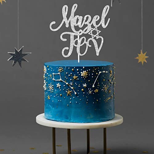 Sliver Glitter Mazel Tov Cake Topper, Jewish Birthday Cake Topper, Jewish gallery