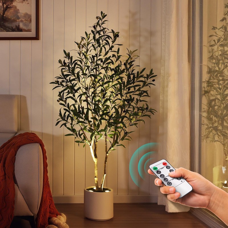 Verinatural Artificial Olive Tree Faux – 5Ft Tall Fake Tree Remote Led