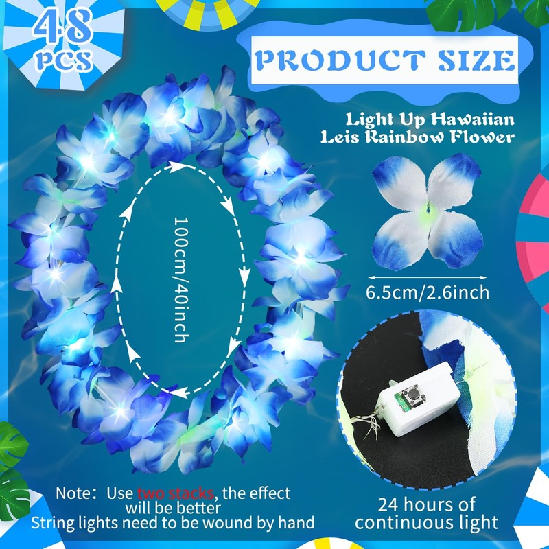 Sherr 48 Pcs Led Hawaiian Leis Light Up Flower Leis Necklace Led Lights Luau gallery