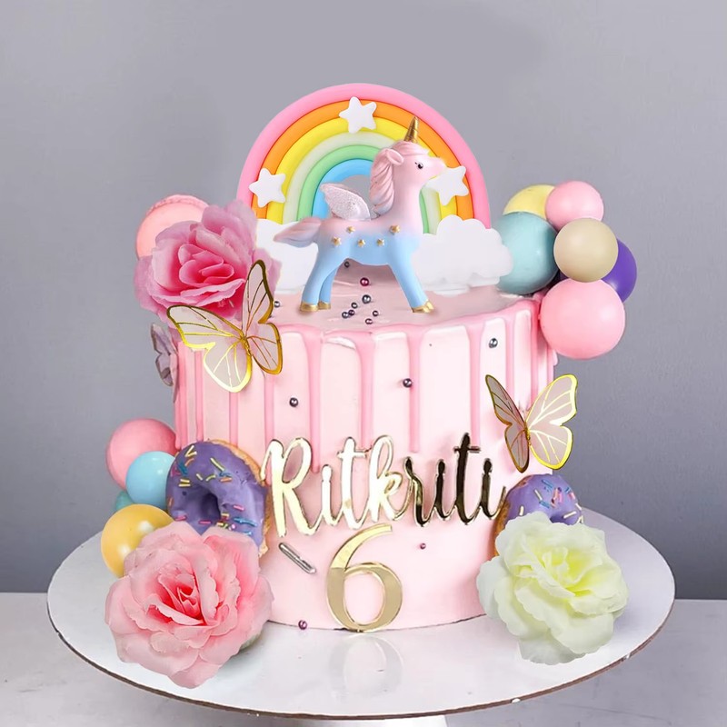 47PCS Unicorn Rainbow Cake Topper Unicorn with Rainbow Butterflies gallery