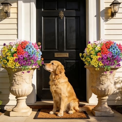 Artificial Flowers for Outdoors, 16 Bundles UV Resistant Fake Mixed Colors gallery