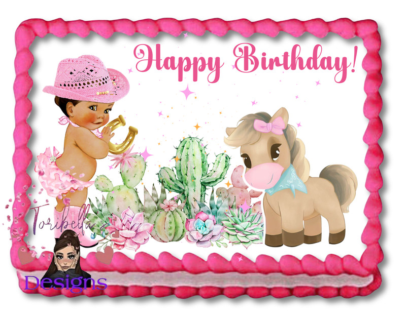 Cute Baby Cowgirl Edible Image Baby Shower Birthday Party Edible Cake Topper 01