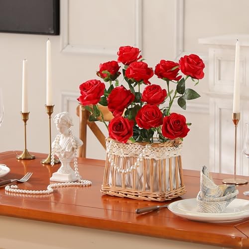 Fake Roses Artificial Flowers - Fake Artificial Roses Silk Flowers 10 Pcs Red gallery