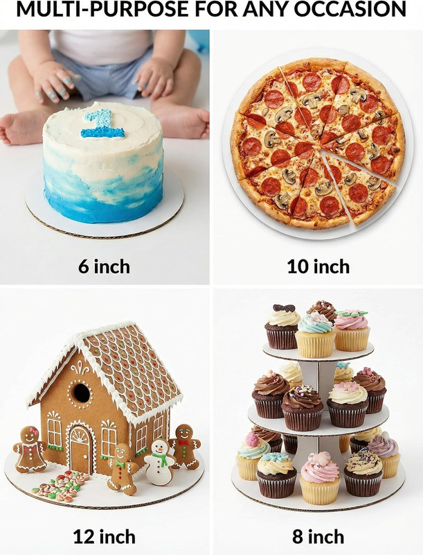 12 Pack Assorted round Cake Boards (6, 8, 10, 12 Inch), 3Mm Thick Sturdy White C gallery