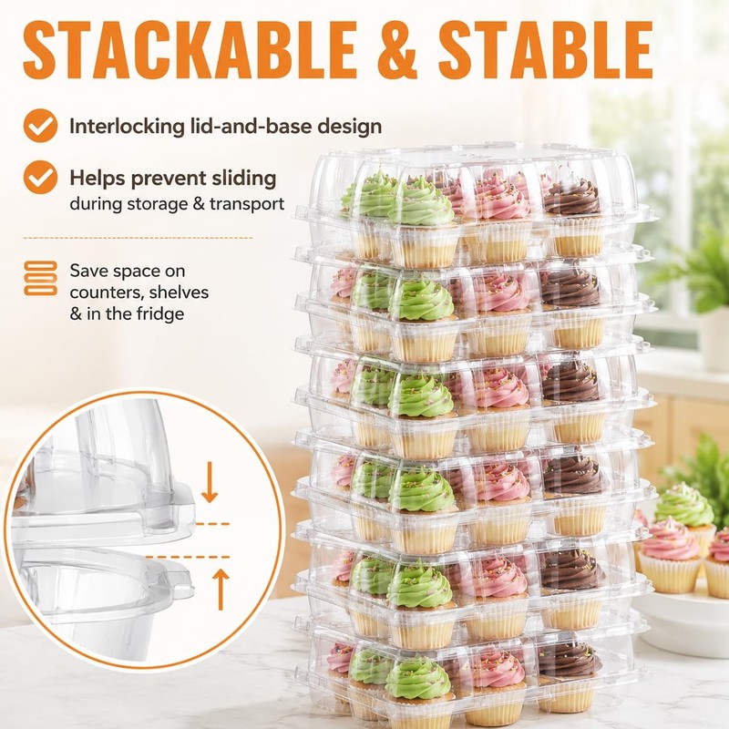 48 Pack 12-Compartment Mini Cupcake Containers, 12 Count Clear Plastic Cupcak... gallery