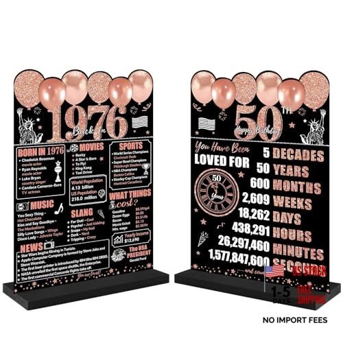 Birthday Decorations for Women, Two-Sided Vintage 50 Back in Rose Gold 50th