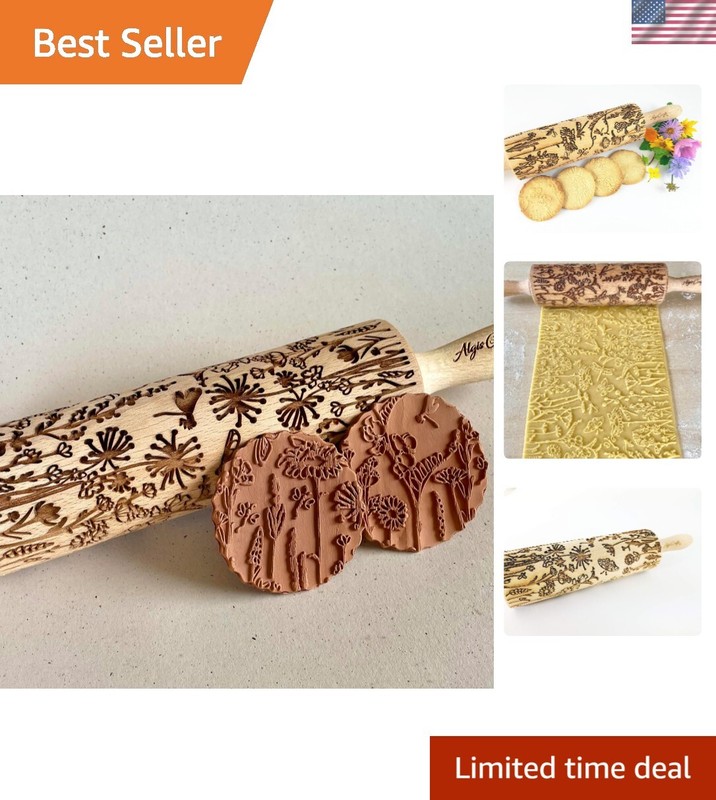 Handcrafted Beech Wood Embossing Rolling Pin – Perfect for Arts & Crafts