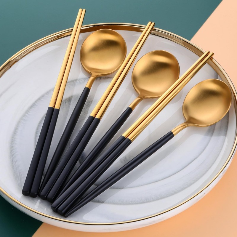 Reusable Chopstick and Spoon Set,Stainless Steel Korean Spoons Chopsticks,Met... gallery
