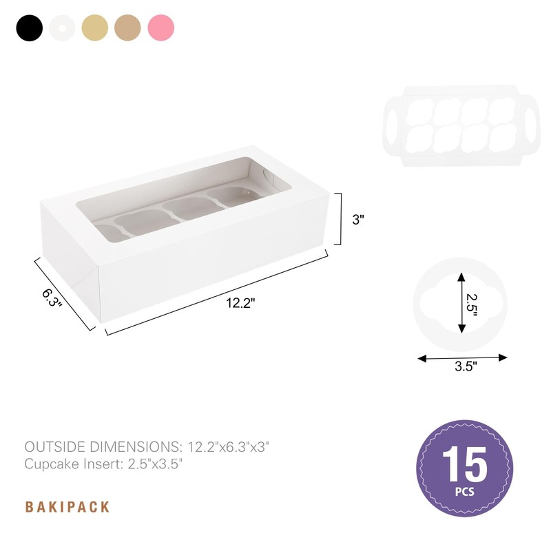 15 PCS White Cupcake Boxes 8 Count Window Inserts Muffin Containers Decor gallery