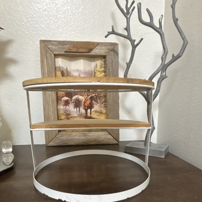 2-Tier Round Wood & White Metal display Stand, 8" Diameter, 6" Height gallery