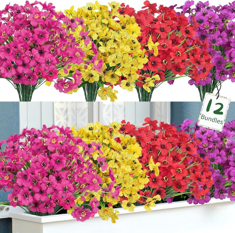 12 Bundles UV-Proof Artificial Flowers - Indoor/Outdoor Patio/Window Box gallery