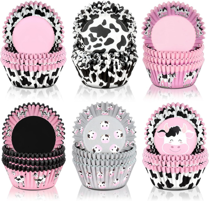 600 Pcs Cow Print Cupcake Liners Wrappers 2 x 1.2 Inch Cute Pink Cupcake Wrapper gallery
