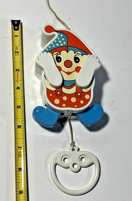 Vintage musical clown pull peek a boo preschool toy music SEE VIDEO