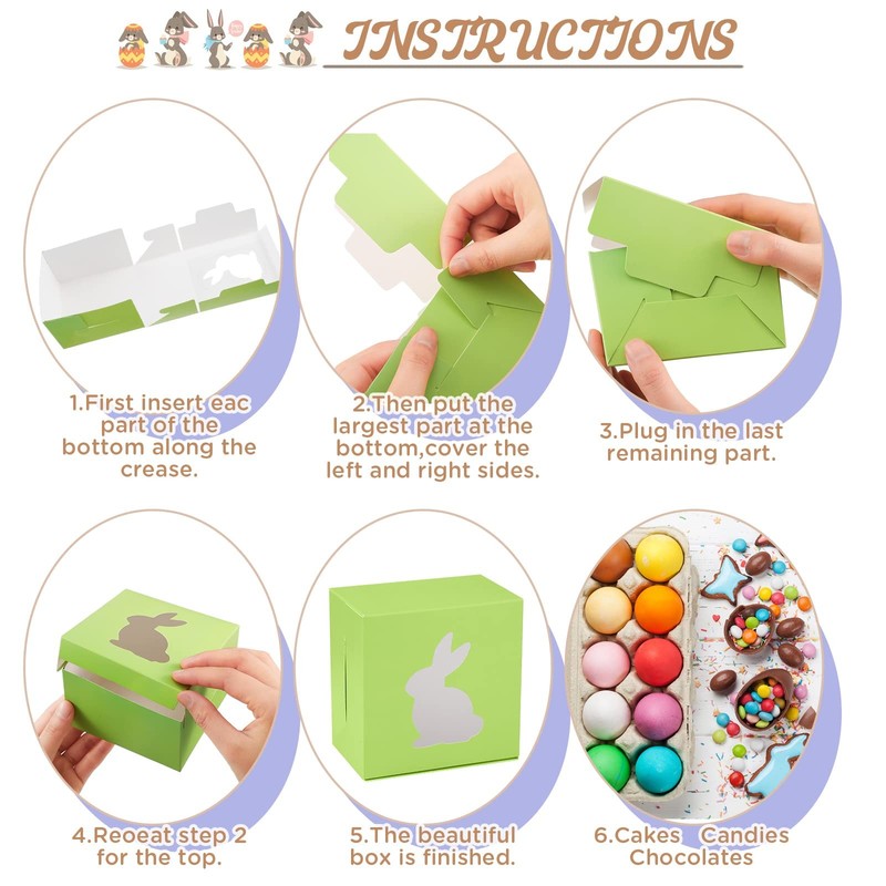 24 PCS Easter Treat Boxes 5 Colors Cardboard Rabbit Bunny Shape Window Basket gallery