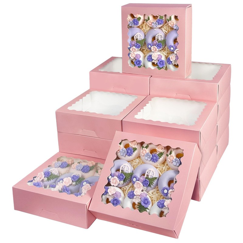 Pink Pie Macaroon Cookie Bakery Boxes Window AutoPop 8x8x2.5 Inch 55 PCS