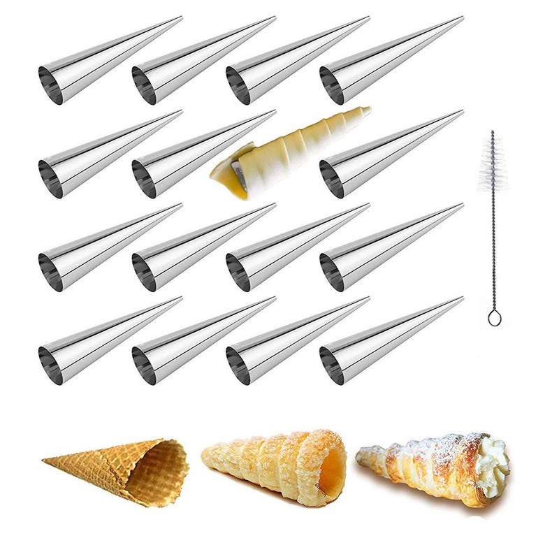 Cream Horn Molds Stainless Steel 16 pcs Pastry Baking Cones Roll Horn Croissant