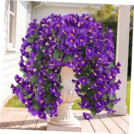 Artificial Fake Hanging Flowers Plants for Outdoor Outside Spring 2Pcs Purple