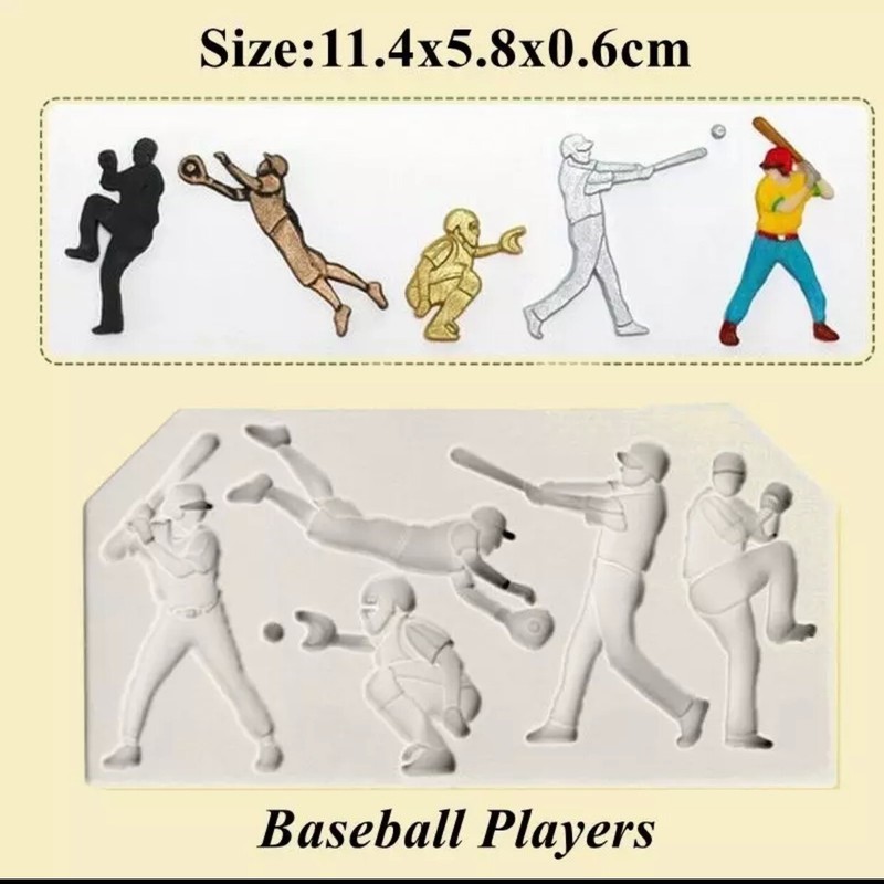 Silicone Football Baseball Player Mould Chocolate Fondant Sugarcraft Clay Resin
