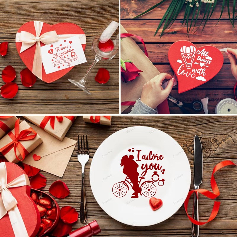 9 PCS Valentines Day Cake Stencils Kit Reusable Cookie Coffee Love Words gallery