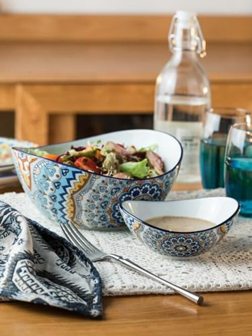 Chip and Dip Serving Set, 2 Tierd Serving Bowl Set Ceramic Light-colored Boho gallery