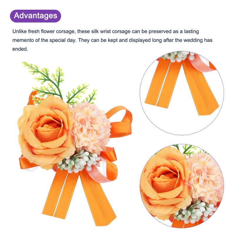 Wrist Corsage Artificial Flower Bracelets Rose Decorative 12x10cm Orange gallery