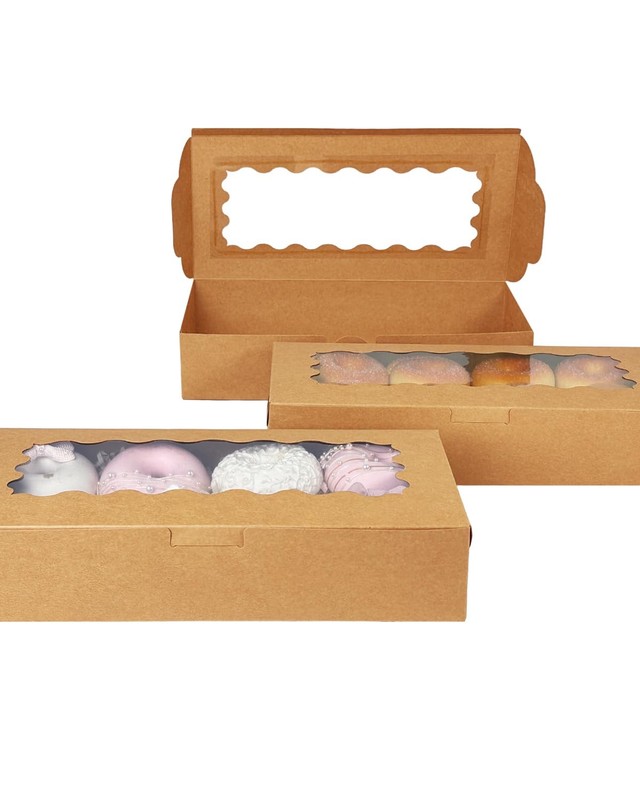 15 PCS Brown Cookie Box With Window 12x5.5x2.5 In Pastry Bakery Package gallery