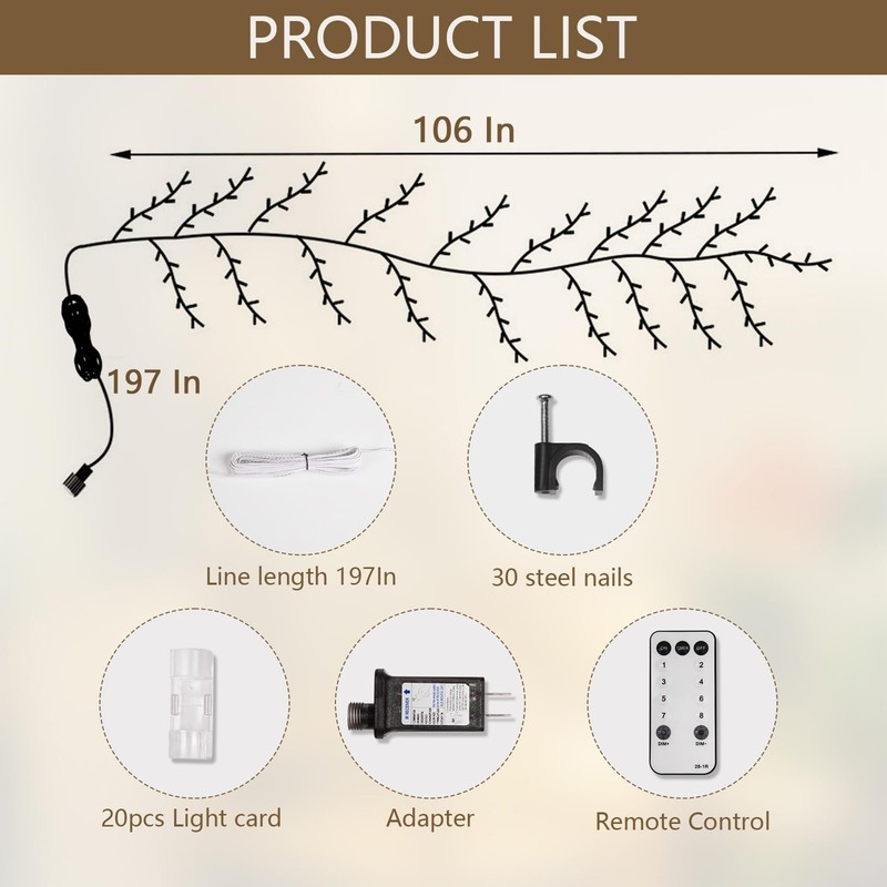 PXBNIUYA 160LED Plug-In Vine Lights With Remote - Warm White gallery
