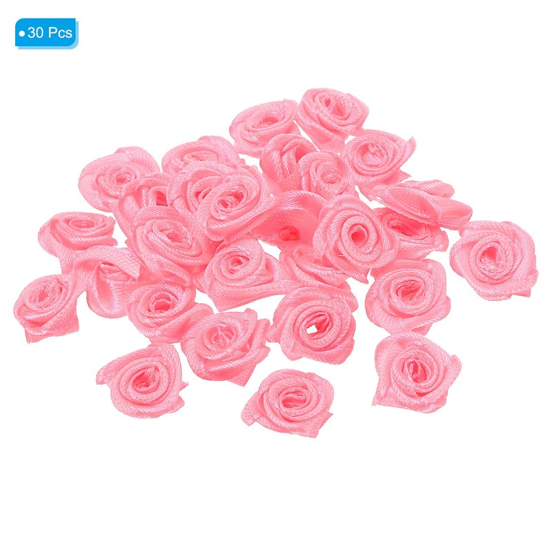 30Pack Mini Satin Ribbon Roses Fabric Flowers Embellishments Rosettes Pink gallery