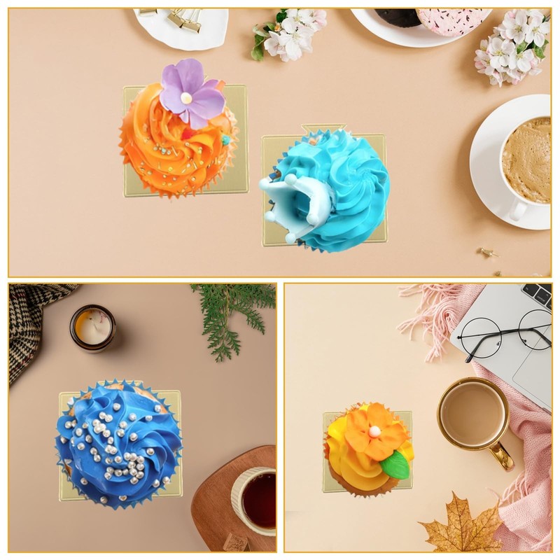 500 PCS 3.5 Inch Square Mini Gold Cardboard Cake Boards Dessert Base Tray gallery