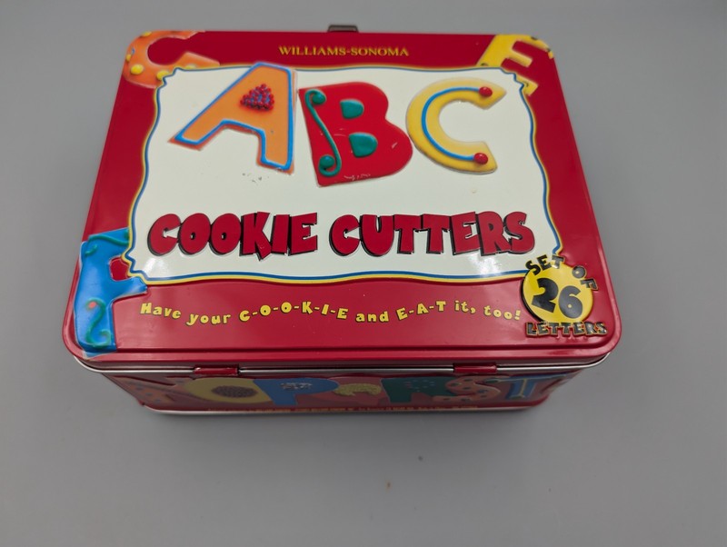 WILLIAMS-SONOMA ABC Cookie Cutters Kit with RETRO Red Metal Lunchbox Lot of 26 gallery