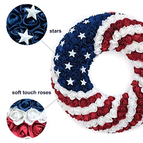 18Inch Patriotic Roses Wreath, 4th of July Summer Soft Touch Foam 18" Round gallery